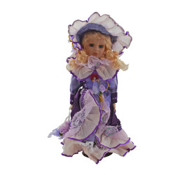 Porcelánová bábika Kaskádovitá fialová róba 31 cm