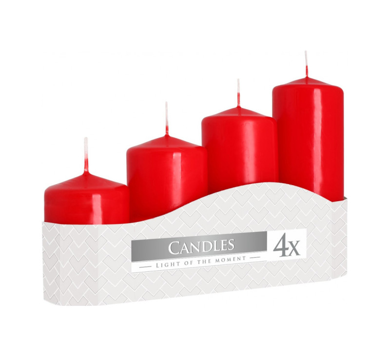 Sviečka adventná červená postupná 4 ks 13 cm, 11 cm, 9 cm, 7x4,8 cm Sviečka adventná červená postupná 4 ks 13 cm, 11 cm, 9 cm, 7x4,8 cm