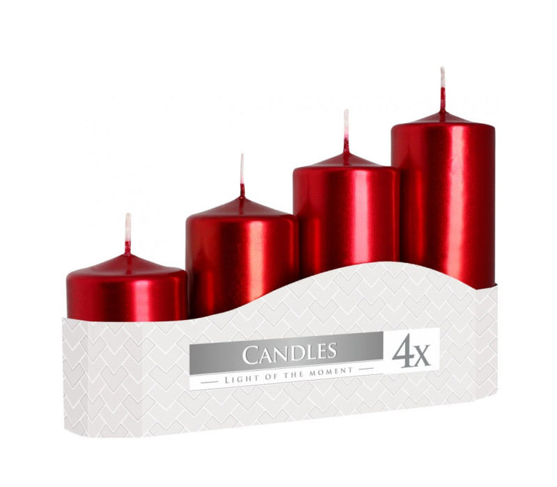 Sviečka adventná červená metalická postupná 4 ks 13 cm, 11 cm, 9 cm, 7x4,8 cm Sviečka adventná červená metalická postupná 4 ks 13 cm, 11 cm, 9 cm, 7x4,8 cm