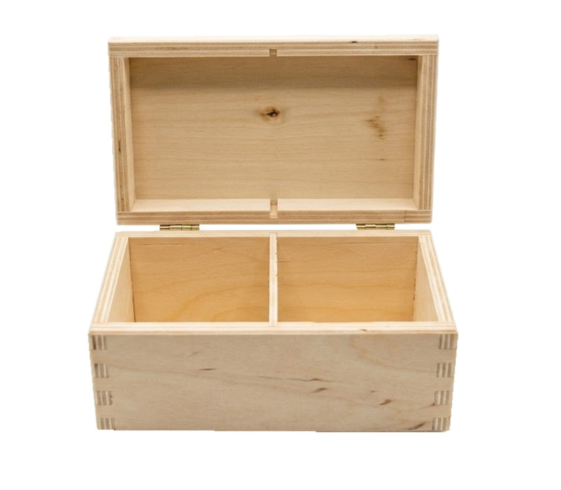 Buková krabička s vekom cinkovaný spoj a 2 priehradkami 16x9,4x8,5 cm