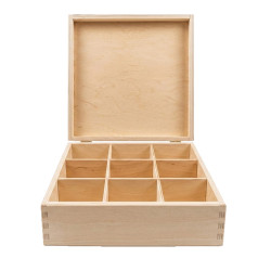 Buková krabička s vekom cinkovaný spoj a 9 priehradkami 22,5x22,5x8,5 cm Buková krabička s vekom cinkovaný spoj a 9 priehradkami 22,5x22,5x8,5 cm