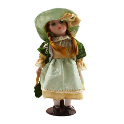 Porcelánová bábika Zelený klobúčik 31 cm Porcelánová bábika Zelený klobúčik 31 cm