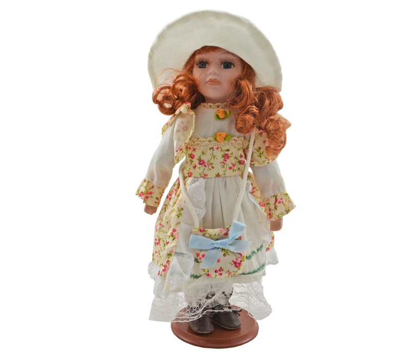 Porcelánová bábika Biely klobúk 31 cm Porcelánová bábika Biely klobúk 31 cm