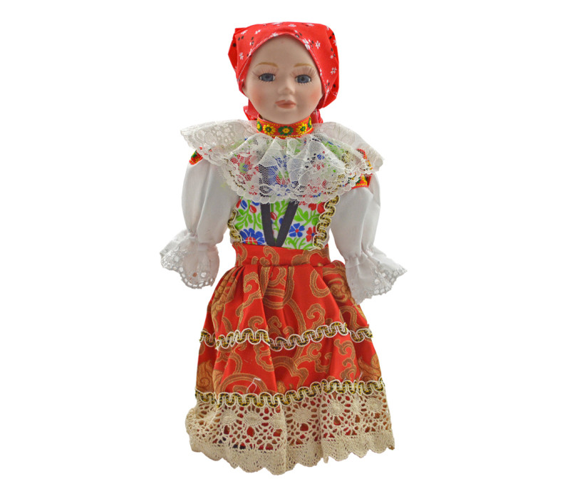 Porcelánová bábika Červená šatka 31 cm Porcelánová bábika Červená šatka 31 cm