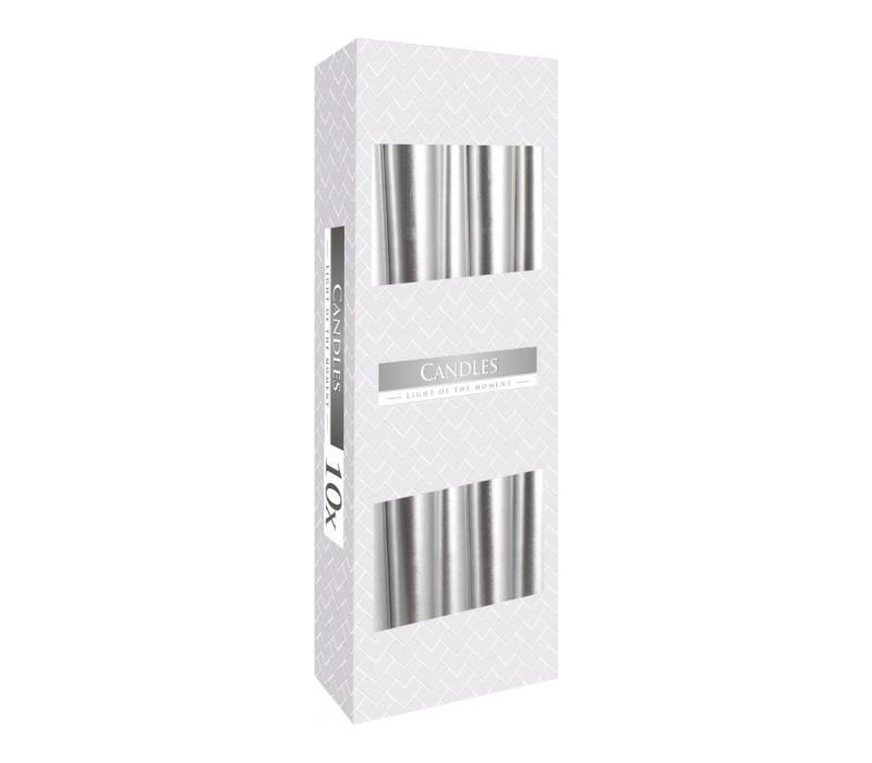 Sviečka kónická hladká metalická strieborná Ø2,3x24,5 cm Sviečka kónická hladká metalická strieborná Ø2,3x24,5 cm