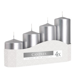 Sviečka adventná strieborna metalická postupná 4 ks 13 cm, 11 cm, 9 cm, 7x4,8 cm Sviečka adventná strieborna metalická postupná 4 ks 13 cm, 11 cm, 9 cm, 7x4,8 cm