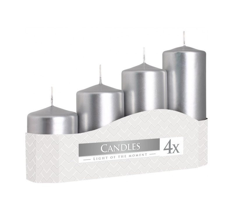 Sviečka adventná strieborna metalická postupná 4 ks 13 cm, 11 cm, 9 cm, 7x4,8 cm Sviečka adventná strieborna metalická postupná 4 ks 13 cm, 11 cm, 9 cm, 7x4,8 cm