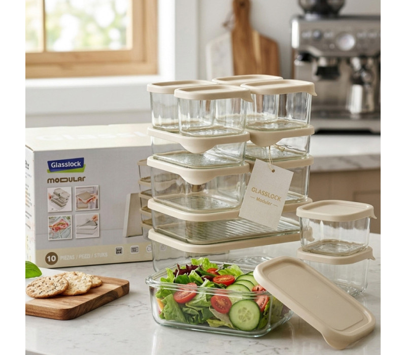 GLASSLOCK Sada sklenených dóz MODULAR (10ks) 4x300ml 2x500ml 2x750ml 1x1200ml 1x1700ml GLASSLOCK Sada sklenených dóz MODULAR (10ks) 4x300ml 2x500ml 2x750ml 1x1200ml 1x1700ml
