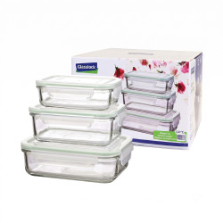 GLASSLOCK Sada sklenených dóz obdľžnikové (3ks) 1x400ml 1x750ml 1x1000ml GLASSLOCK Sada sklenených dóz obdľžnikové (3ks) 1x400ml 1x750ml 1x1000ml