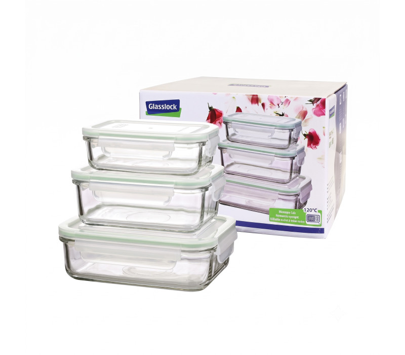 GLASSLOCK Sada sklenených dóz obdľžnikové (3ks) 1x400ml 1x750ml 1x1000ml GLASSLOCK Sada sklenených dóz obdľžnikové (3ks) 1x400ml 1x750ml 1x1000ml