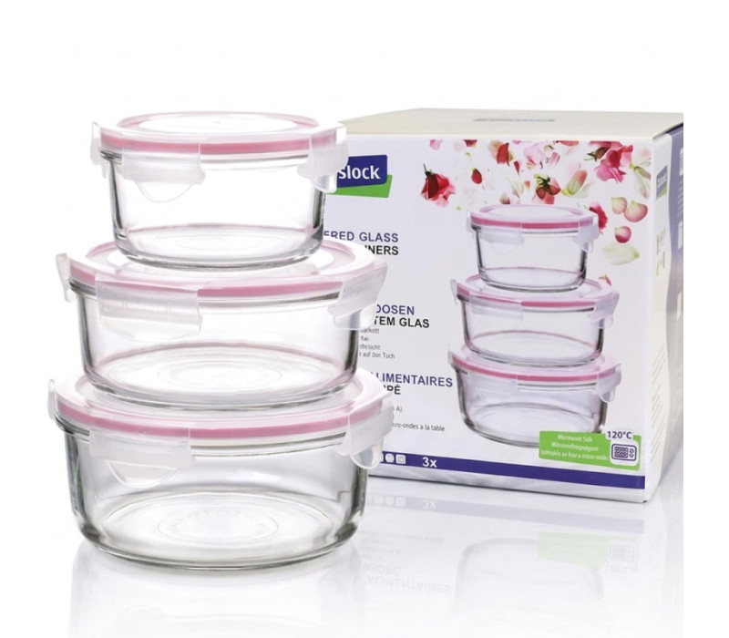 GLASSLOCK Sada sklenených dóz okrúhle (3ks) 1x400ml 1x715ml 1x950ml GLASSLOCK Sada sklenených dóz okrúhle (3ks) 1x400ml 1x715ml 1x950ml