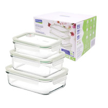 GLASSLOCK Sada sklenených dóz obdľžnikové s ventilom (3ks) 1x400ml 1x715ml 1x1000ml