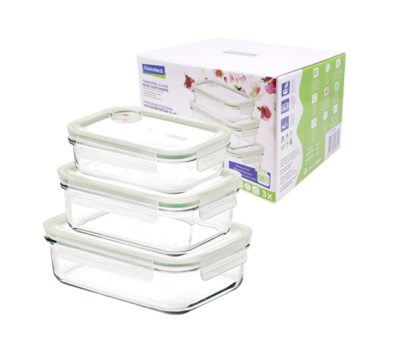 GLASSLOCK Sada sklenených dóz obdľžnikové s ventilom (3ks) 1x400ml 1x715ml 1x1000ml GLASSLOCK Sada sklenených dóz obdľžnikové s ventilom (3ks) 1x400ml 1x715ml 1x1000ml