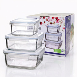GLASSLOCK Sada sklenených dóz štvorcové (3ks) 1x490ml 1x900ml 1x1200ml GLASSLOCK Sada sklenených dóz štvorcové (3ks) 1x490ml 1x900ml 1x1200ml