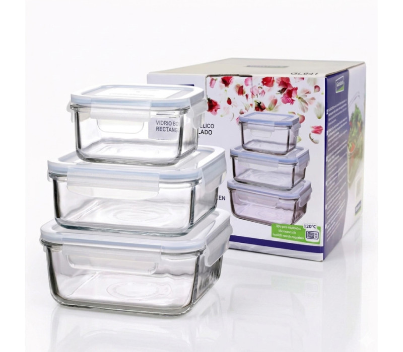 GLASSLOCK Sada sklenených dóz štvorcové (3ks) 1x490ml 1x900ml 1x1200ml GLASSLOCK Sada sklenených dóz štvorcové (3ks) 1x490ml 1x900ml 1x1200ml