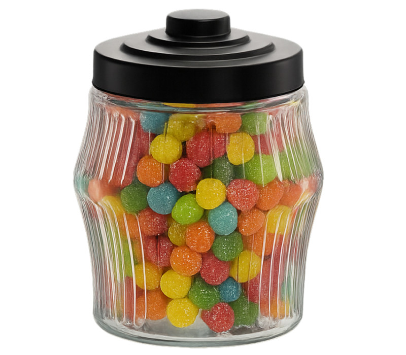 Sklenená dóza okrúhla plechové veko VRÚBKOVANÁ 20x16 cm 2 L Sklenená dóza okrúhla plechové veko VRÚBKOVANÁ 20x16 cm 2 L