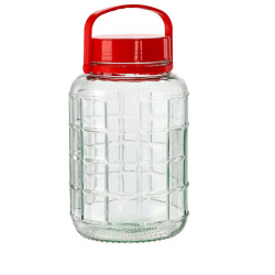 Fermentačná sklenená dóza s plastovým hermetickým uzáverom a držiakom červenej farby 20,5x13 cm 2 L Fermentačná sklenená dóza s plastovým hermetickým uzáverom a držiakom červenej farby 20,5x13 cm 2 L