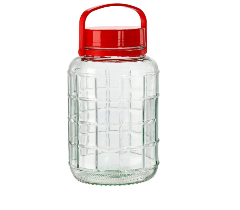 Fermentačná sklenená dóza s plastovým hermetickým uzáverom a držiakom červenej farby 20,5x13 cm 2 L Fermentačná sklenená dóza s plastovým hermetickým uzáverom a držiakom červenej farby 20,5x13 cm 2 L