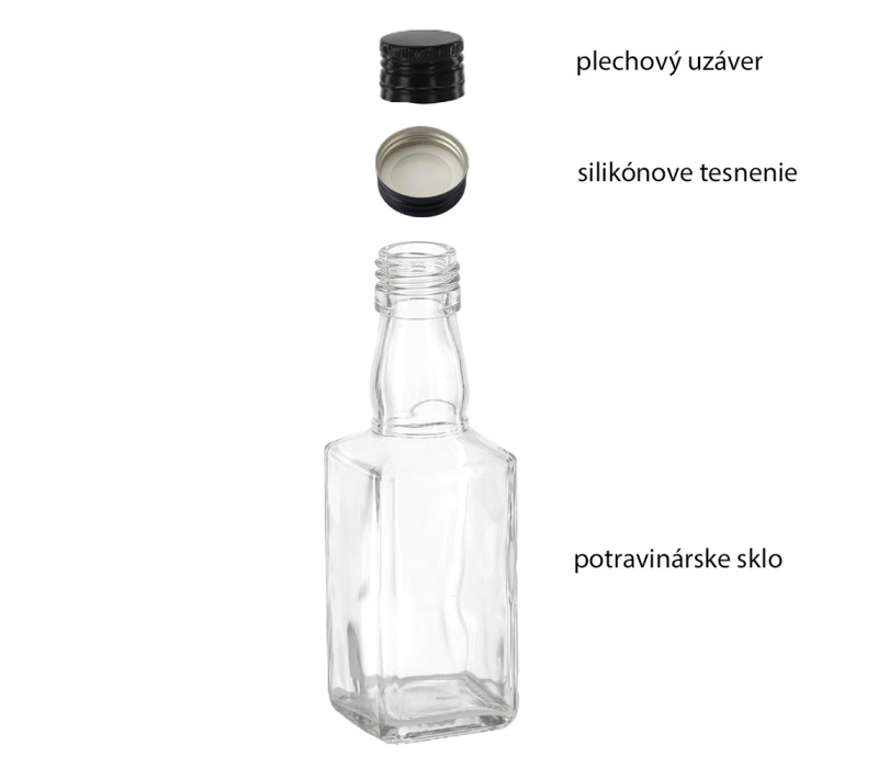 Fľaša sklenená WHISKEY zatáčací uzáver 16,2x5 cm 0,2 L Fľaša sklenená WHISKEY zatáčací uzáver 16,2x5 cm 0,2 L