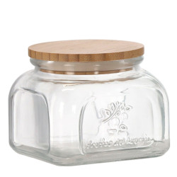 Sklenená dóza štvorcová bambusové veko 9,7x11,5 cm 0,7 L Sklenená dóza štvorcová bambusové veko 9,7x11,5 cm 0,7 L