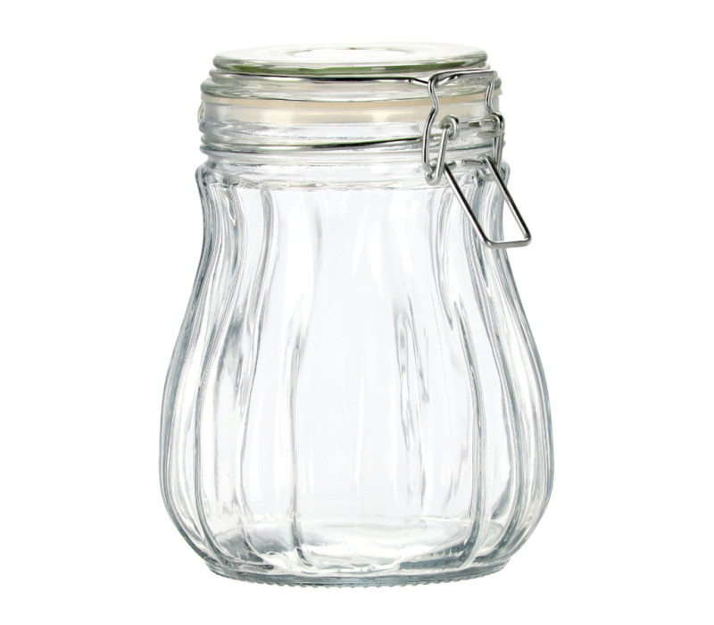 Sklenená dóza patentový uzáver VRÚBKOVANÁ 16,5x12,5 cm 1 L Sklenená dóza patentový uzáver VRÚBKOVANÁ 16,5x12,5 cm 1 L