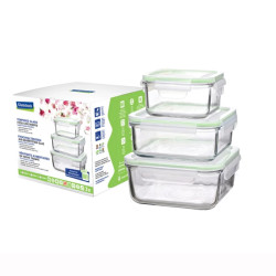GLASSLOCK Sada sklenených dóz štvorcové (3ks) 1x490ml 1x900ml 1x1200ml GLASSLOCK Sada sklenených dóz štvorcové (3ks) 1x490ml 1x900ml 1x1200ml